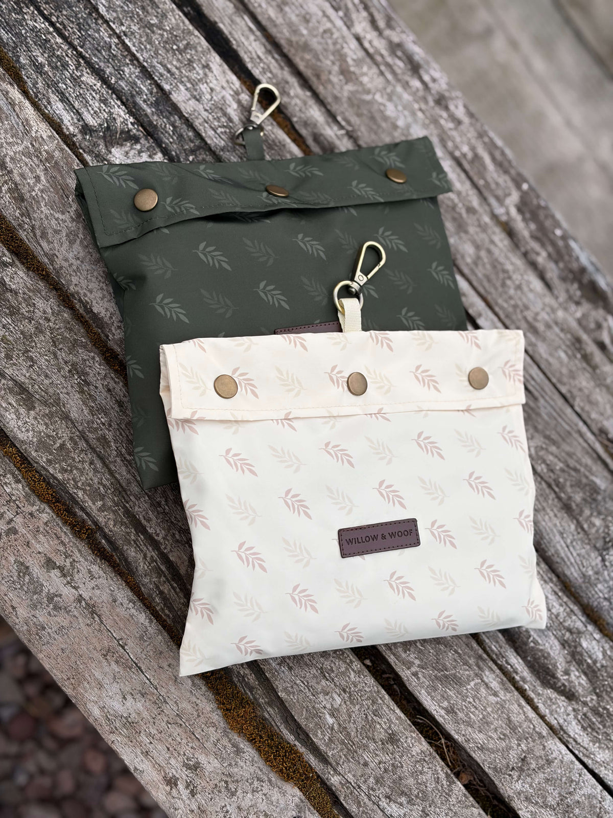 Green and cream waterproof dog raincoat pouches
